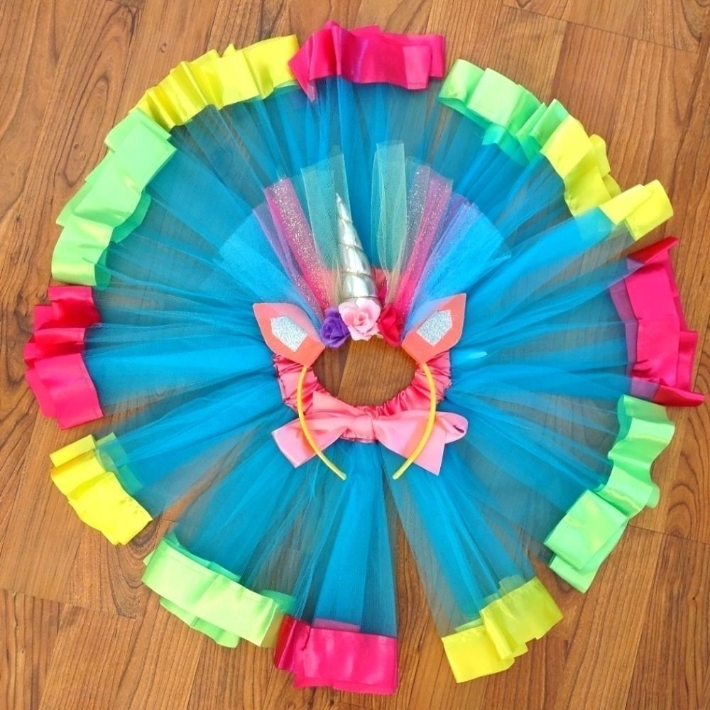Aqua Tutu skirt with unicorn headband